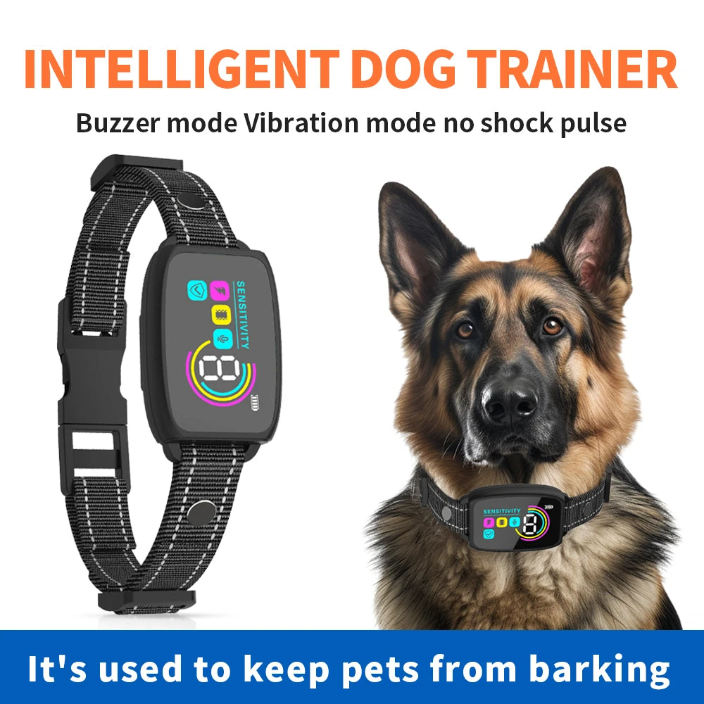 Smart Automatic Anti Barking Dog Collar Rechargeable Bark Stopper Stop Barking HD Digital Display IP67 Waterproof Collar For Dogs Pet Products - 0 - CJ