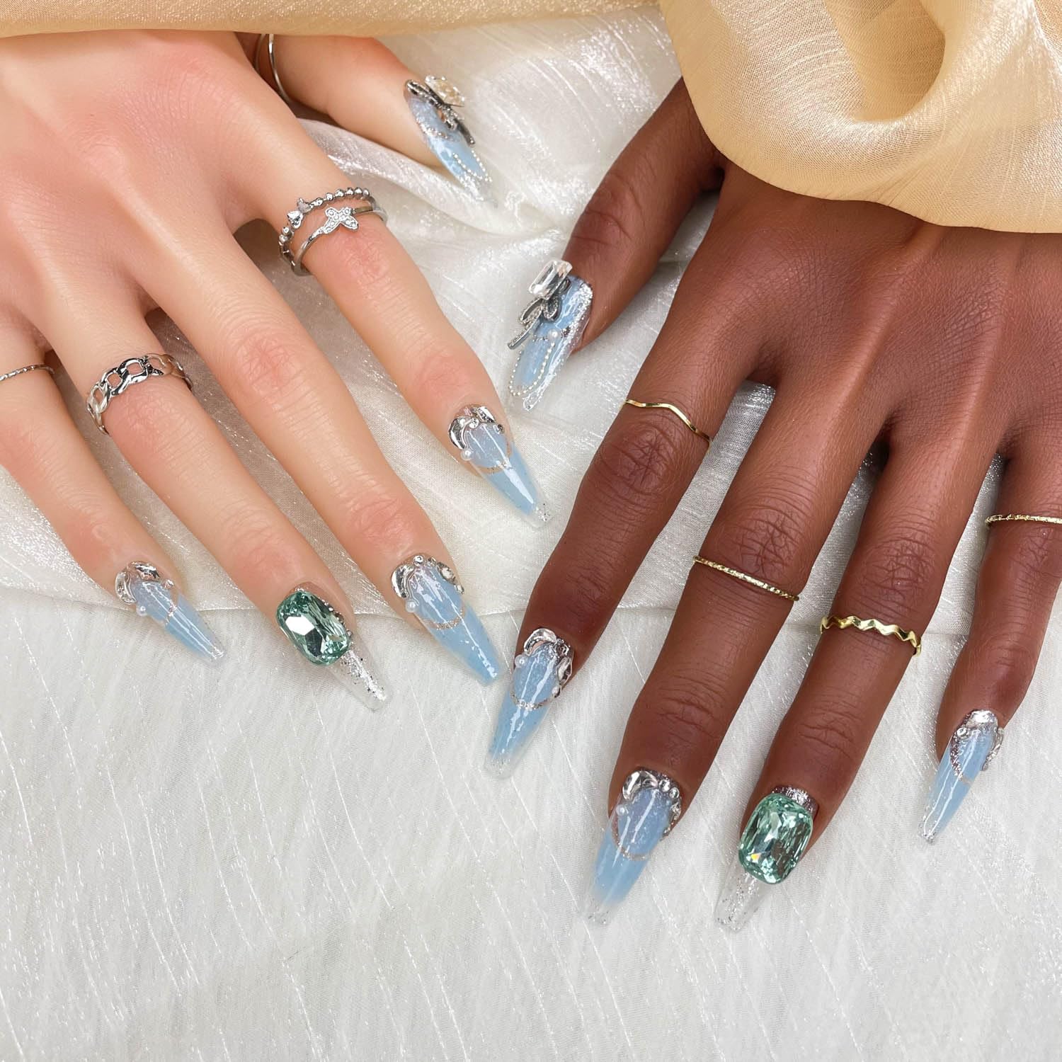 GGDDSHA Handmade Press On Nails, Luxury &Custom Fake Nails 3D Handmade Reusable UVFinished False Nails, Hand - Painted Nail,Nebula Glint - 5 - CJ