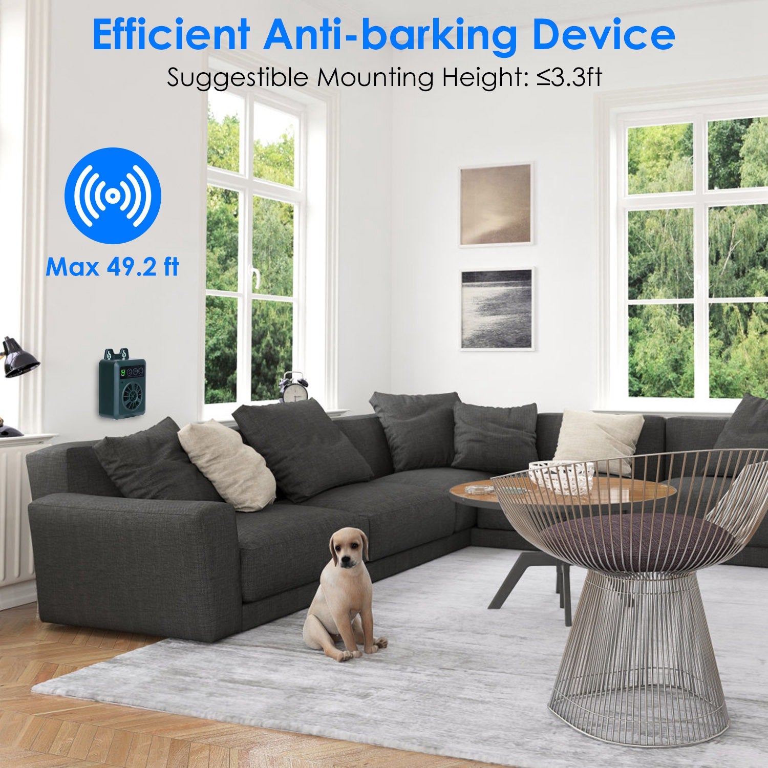 1Pc Anti - barking Device 49.2Feet Sensing Ultrasonic Bark Deterrent With 4 Frequency Levels 4 Sensitivity Levels Indoor Outdoor Dog Bark Control - 5 - CJ