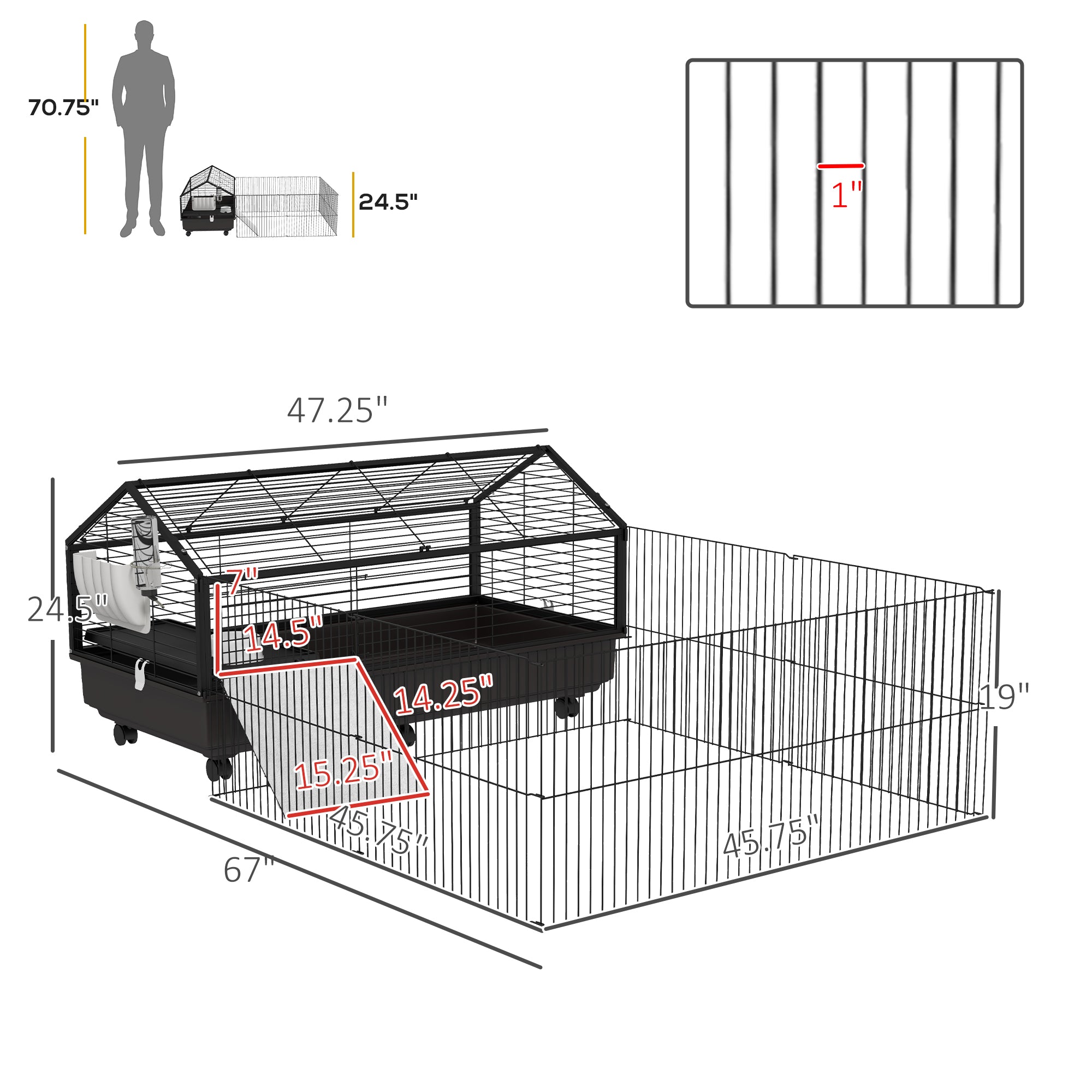 Small Animal Playpen Cage with Rolling Caster, Water Bottle 46.5" - 5 - CJ