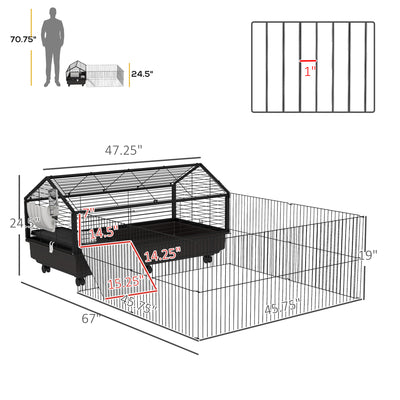 Small Animal Playpen Cage with Rolling Caster, Water Bottle 46.5" - 5 - CJ
