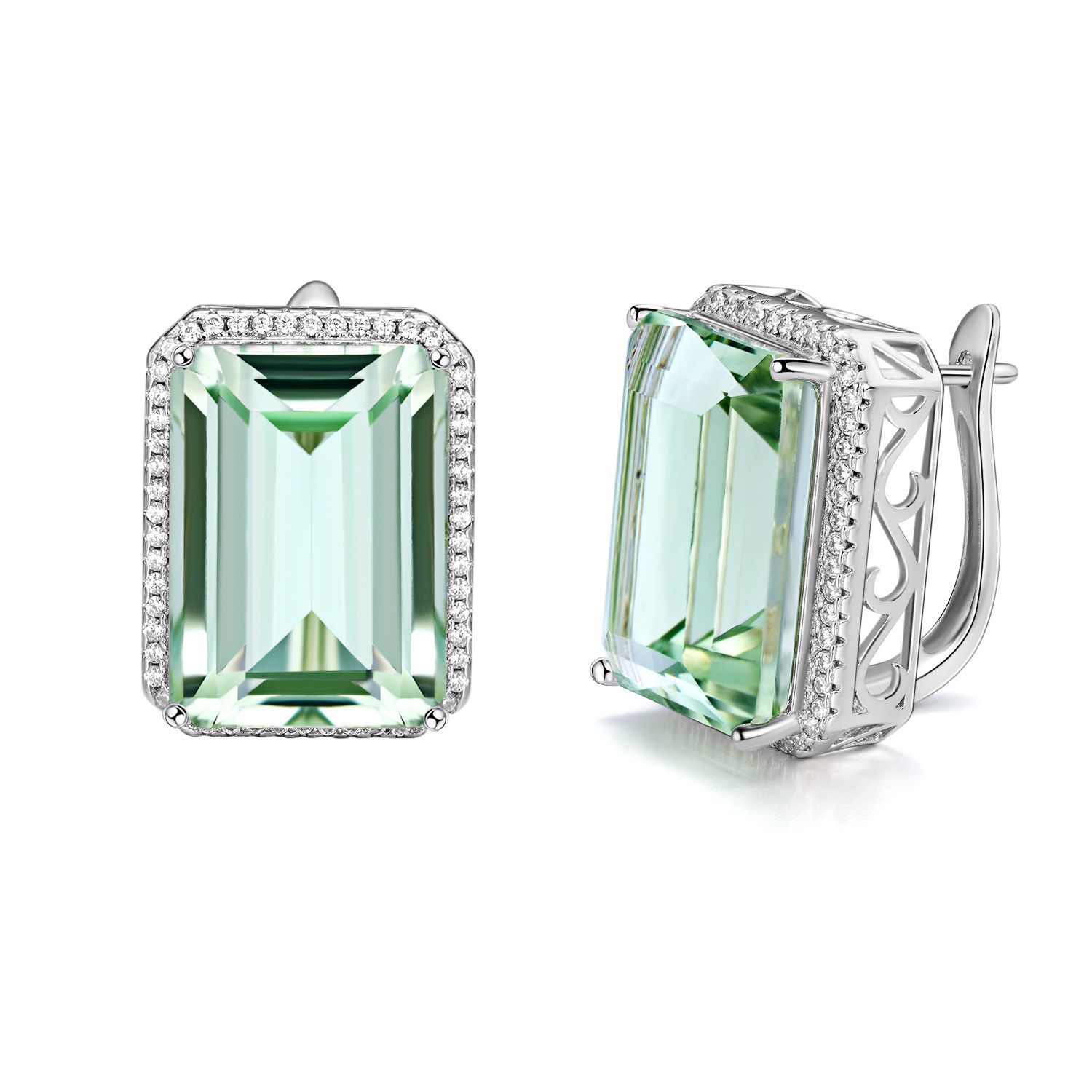 Luxurious And High - grade Natural Green Crystal Earrings, Fashionable Design, S925 Silver - 4 - CJ