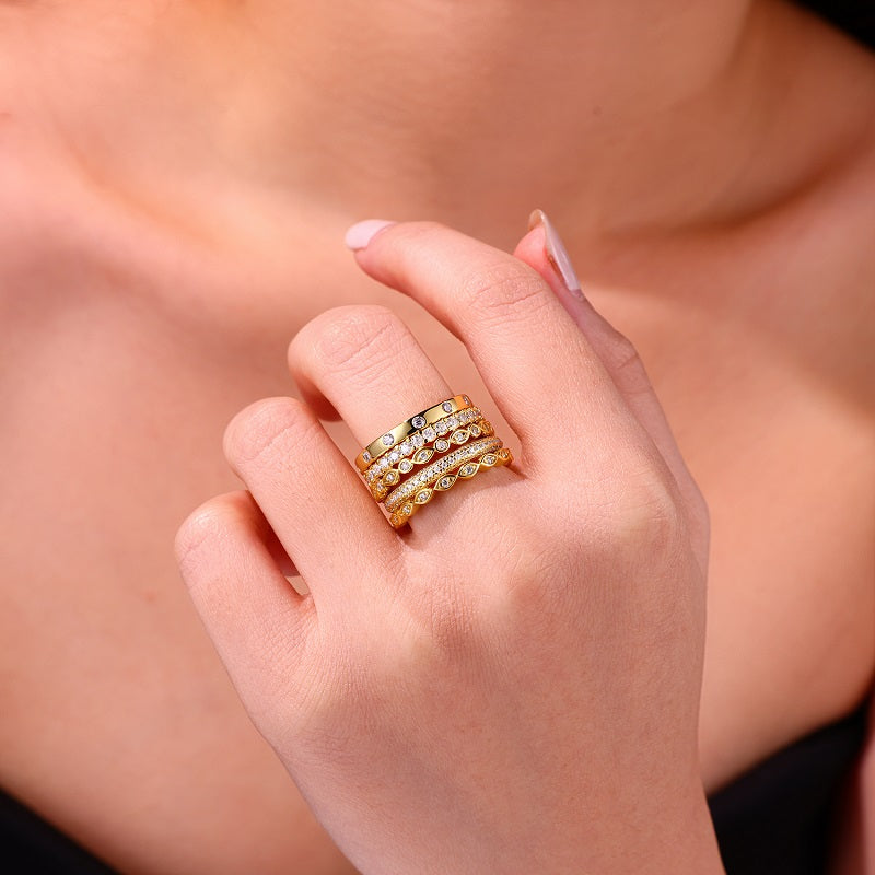 1Starlight Golden Melody - Fashionable Men’s And Women’s Ring And Ring Jewelry Set With Moissanite S925 Sterling Silver And Gold - plated Diamond Prohibit TikTok sales - 5 - cjdropshipping