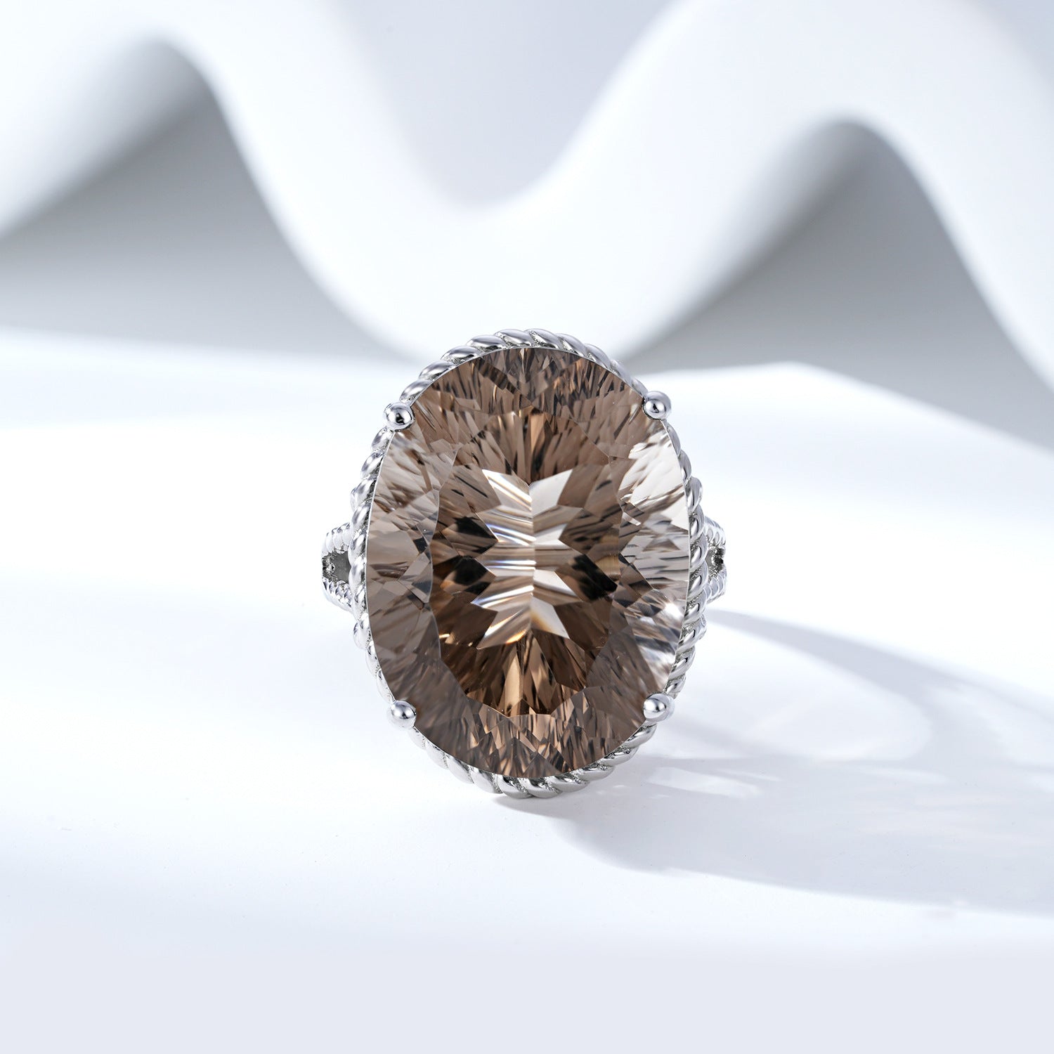 Luxury Wind Jewelry Natural Tea Crystal Ring S925 Silver Inlaid Smoky Crystal - 4 - CJ