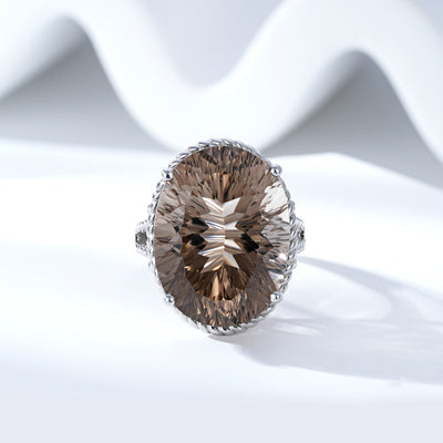 Luxury Wind Jewelry Natural Tea Crystal Ring S925 Silver Inlaid Smoky Crystal - 4 - CJ
