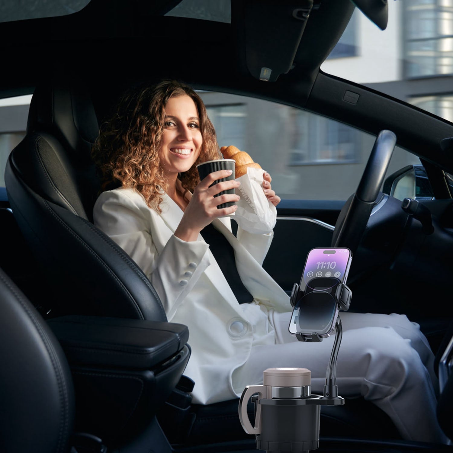 1Pc 2 In 1 Car Cup Phone Holder Automotive Drink Holder With 360 Degree Rotating Gooseneck Phone Mount Adjustable Base Fit For Most Phones Cups Vehicles - 5 - CJ