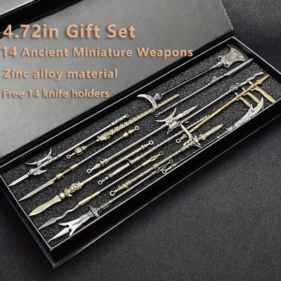 Mini Ancient Sword Set With Display Stand (6pcs) Or (14pcs) - Metal Mini Sword Weapon Model Keychain Pendant, Suitable For History Enthusiasts, Party Supplies And Decorations, Unique Gifts, Collectibl - 5 - cjdropshipping