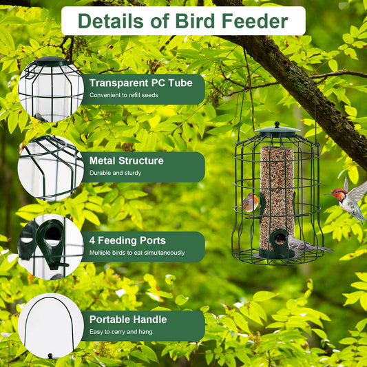1Pc Outdoor Wild Bird Feeder Squirrel - Proof Chew - Proof Metal Hanging Seed Feeder With 4 Feeding Port For Small Songbirds - 5 - CJ