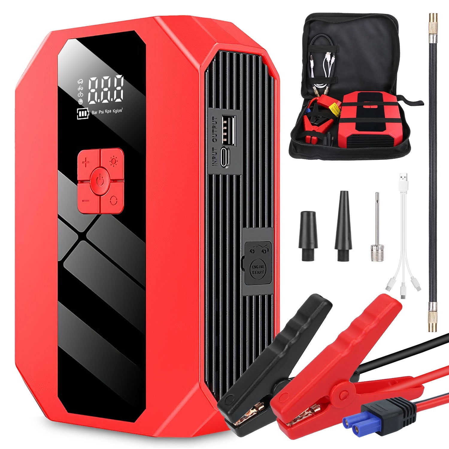 1Pc Portable Car Jump Starter Air Compressor 1500A 400PSI Car Battery Charger Jump Starter Power Bank LED Flashlight Digital Tire Inflator For 4.0L Gasoline Or 2.0L Diesel Engine - 5 - CJ