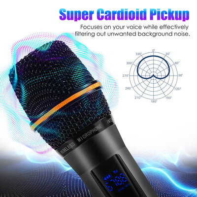 2Pc UHF Wireless Microphones Rechargeable Wireless Microphones Metal Handheld Dynamic Mics With 262FT Range For Karaoke Party DJ Wedding Speech Outdoor Events - 5 - CJ