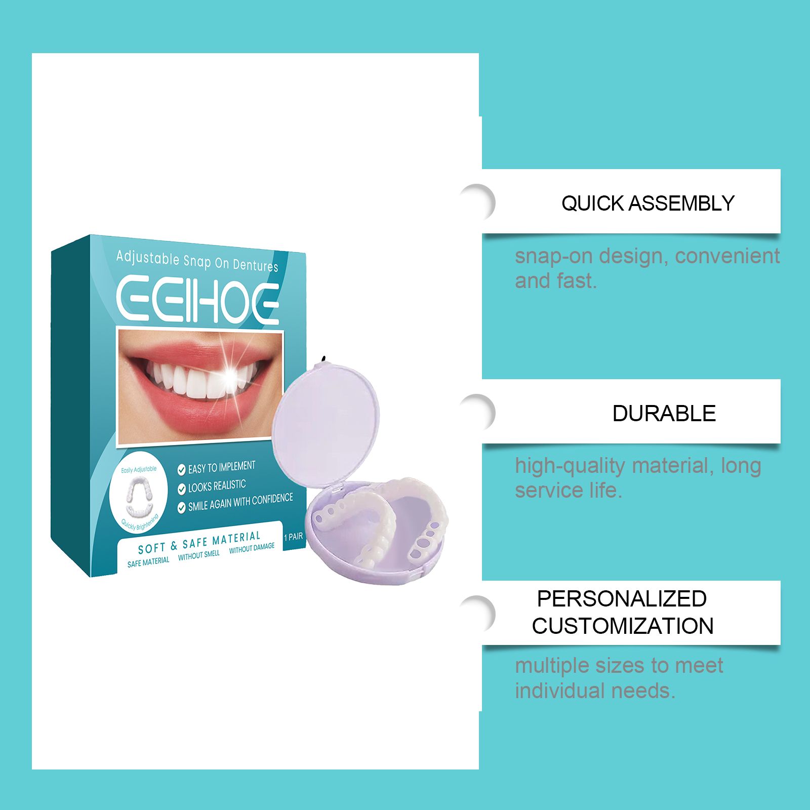 EELHOE Adjustable Snap On Dentures Temporary Gap Filling Orthodontic Dentures Kit - 5 - CJ
