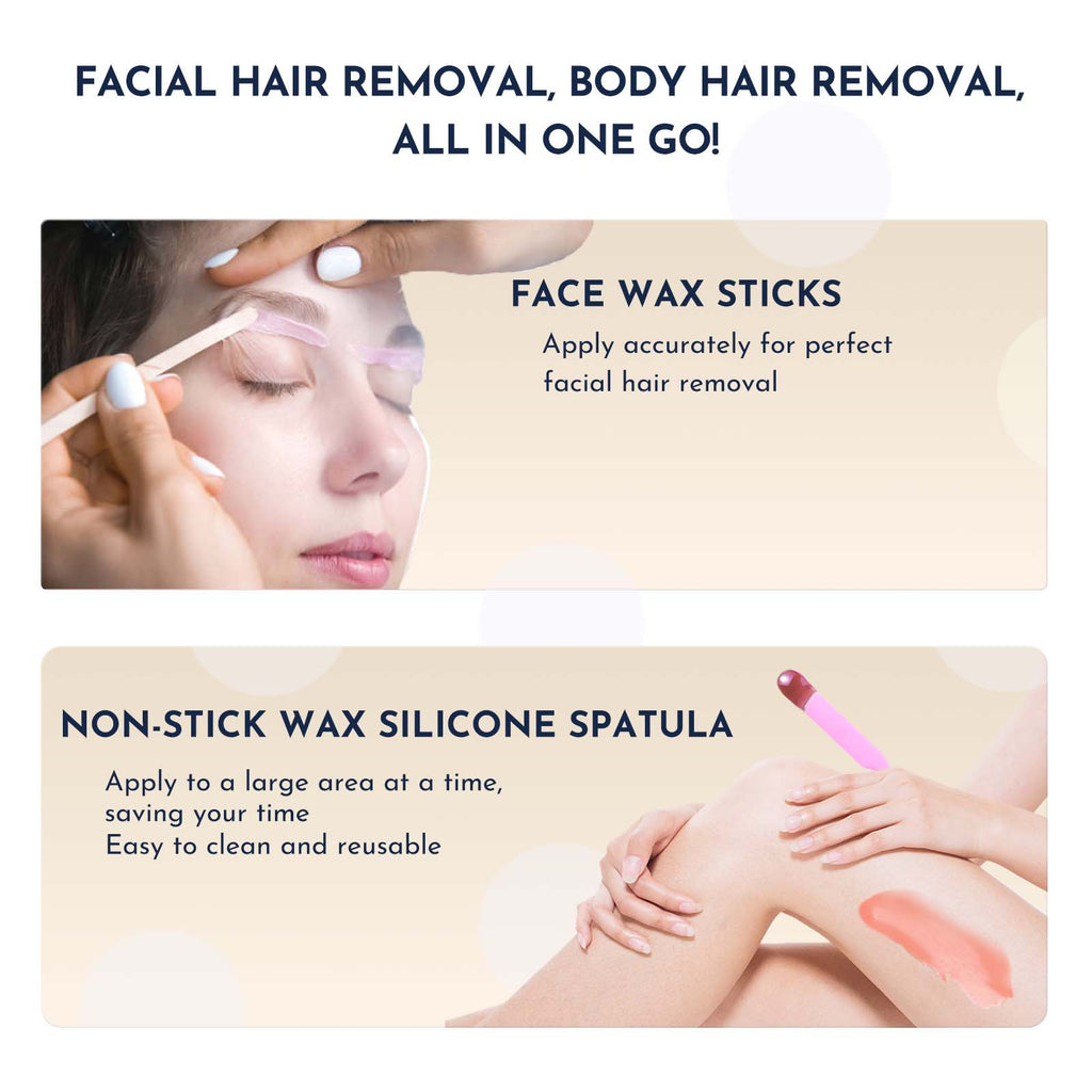 Waxing Kit WUWUVISTA 23 Items Hair Removal Wax Kit With Wax Warmer Waxing Beads For Face, Brazilian, Full Body, Bikini, Sensitiive Skin  Skin Suitable For Plugs Of American, European Specification
