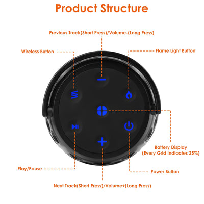1Pc 4 In 1 Wireless 5.3 Outdoor Speaker IPX5 Waterproof Patio Speaker LED Flame Speaker With 3 Flame Light Modes Hook Stake Wall Mount Holder Sync Up To 1,00 Speakers - 5 - CJ