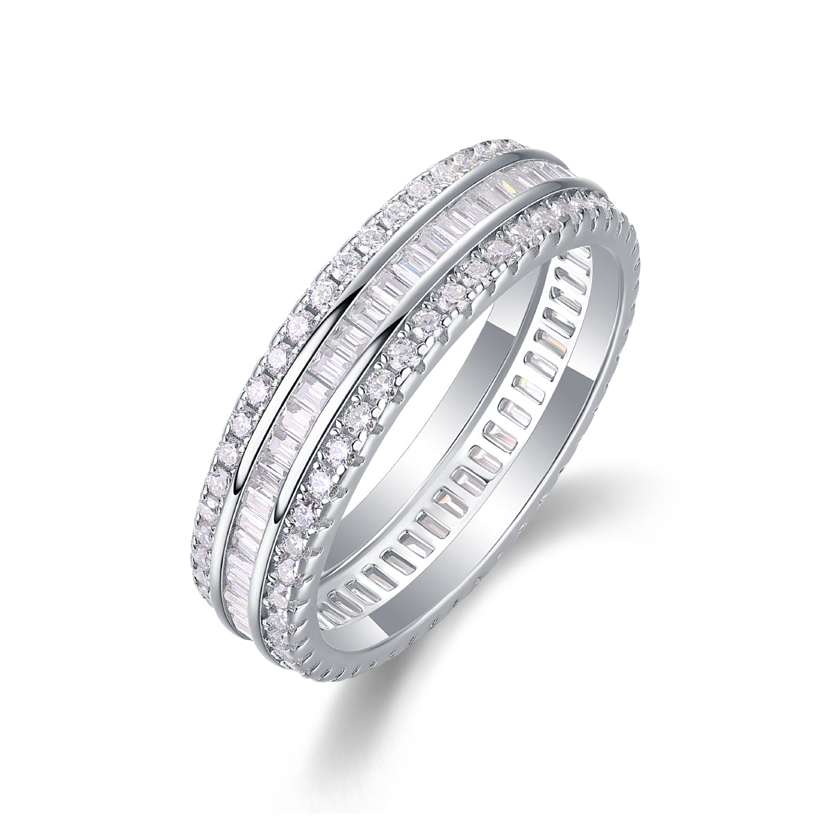 1Square Diamond Arrangement, Double Array Diamonds, Luxury Fashion Moissanite Silver Ring Prohibit TikTok sales - 5 - CJ