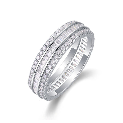 1Square Diamond Arrangement, Double Array Diamonds, Luxury Fashion Moissanite Silver Ring Prohibit TikTok sales - 5 - CJ