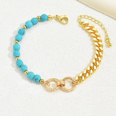 A Creative And Luxurious Instagram Style Double Ring Turquoise Multi Chain Mixed Bead Bracelet For Women's Vacation And Date Gifts - 5 - CJ