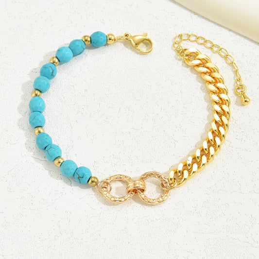 A Creative And Luxurious Instagram Style Double Ring Turquoise Multi Chain Mixed Bead Bracelet For Women's Vacation And Date Gifts - 5 - CJ