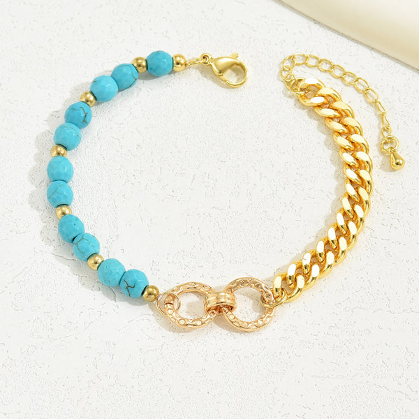 A Creative And Luxurious Instagram Style Double Ring Turquoise Multi Chain Mixed Bead Bracelet For Women's Vacation And Date Gifts - 5 - CJ