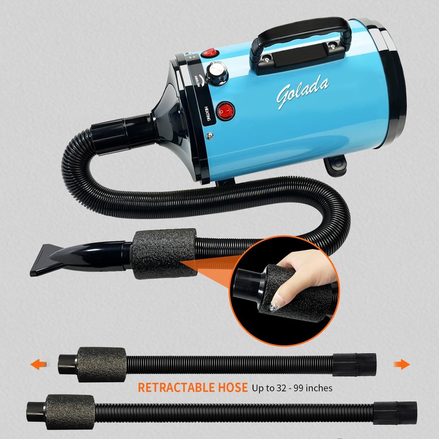 Professional-Grade Pet Grooming Blow Dryer With Adjustable Speed & Temperature, 4 Nozzles For Dogs&Cats, Quiet-Operation Heavy Duty Hair Dryer - Corded Electric Pink&bule