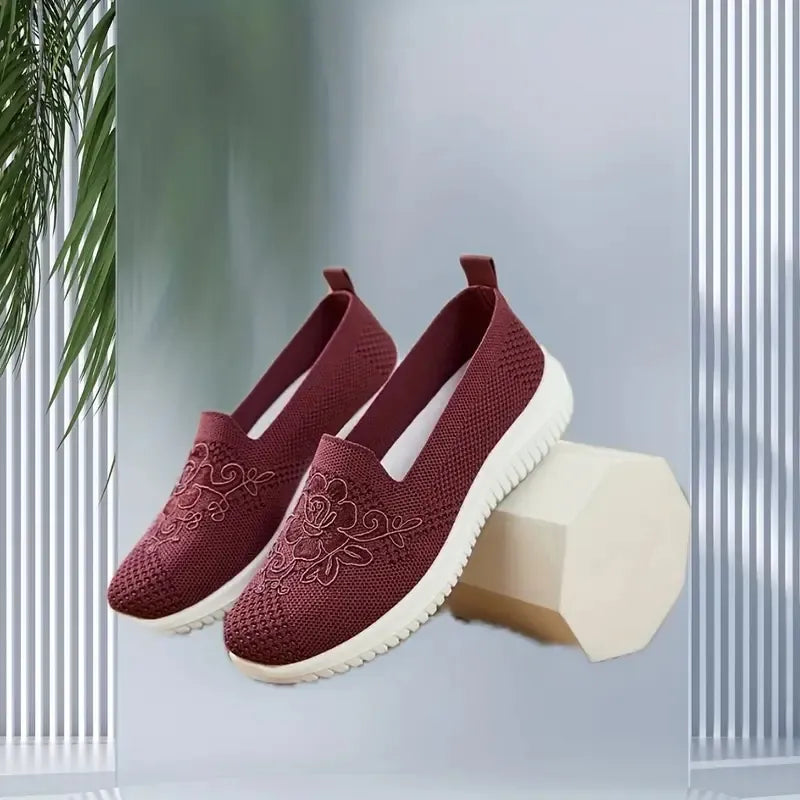 Women'S Breathable Hollow Flat Shoes, Shallow Mouth Flower Solid Color Mesh Shoes, Fashionable Lazy Shoes - 5 - CJ