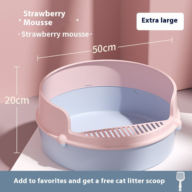 Anti - splash Semi Closed Litter Box - 0 - CJ - Extra Large Strawberry Mousse - Free Cat Litter Scoop - CJYD207154901AZ