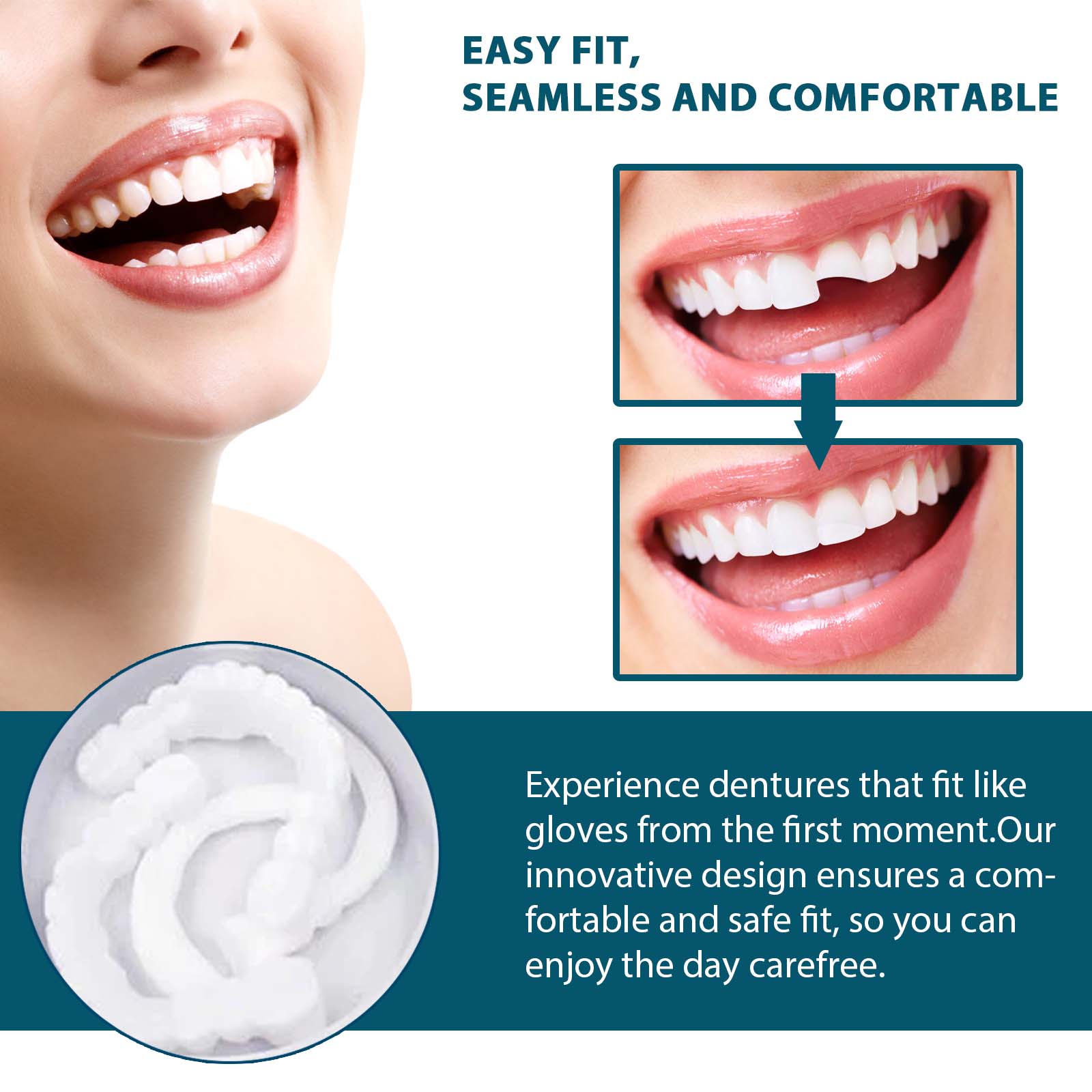 EELHOE Adjustable Snap On Dentures For Teeth Modification, Gap Filling, Braces, Orthodontics, And Dentures Kit - 5 - CJ