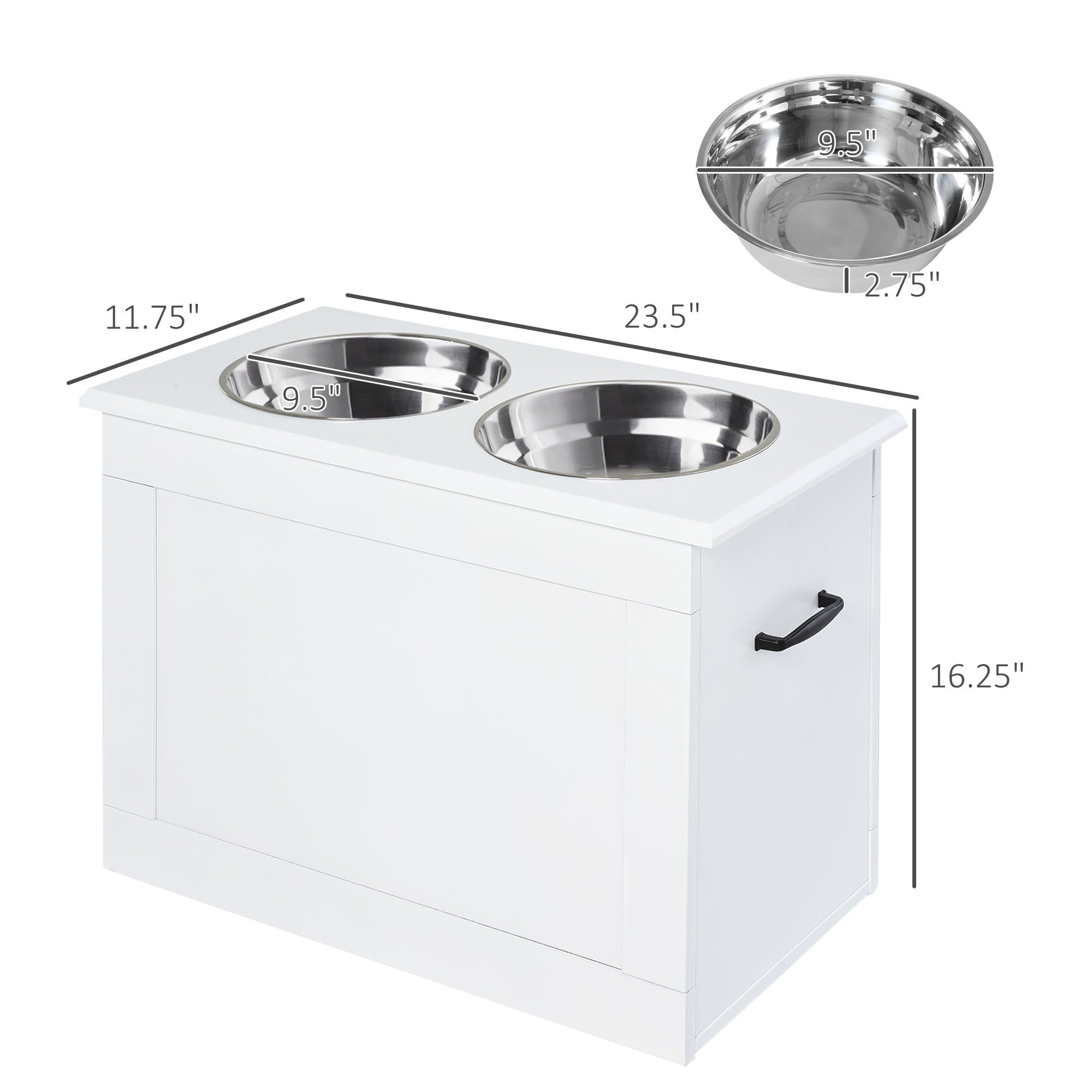 Raised Pet Feeding Storage Station with 2 Stainless Steel Bowls Base for Large Dogs and Other Large Pets, White - 5 - CJ