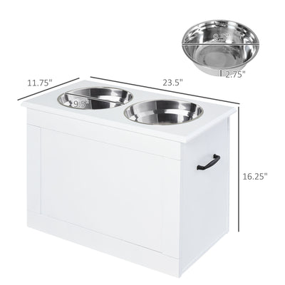 Raised Pet Feeding Storage Station with 2 Stainless Steel Bowls Base for Large Dogs and Other Large Pets, White - 5 - CJ