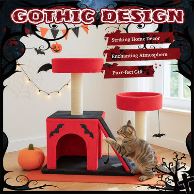 Halloween Cat Climbing Frame Gothic Cat Tree, Cat Tower With Spacious Cat Condo, 2 Padded Perches, Spider Toy, Scratching Posts, Scratching Ladder For Large Cats, Red & Black - 5 - CJ