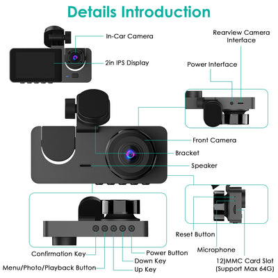 3 - channel Car Camera With 32GB MMC Card - 5.0 - CJ