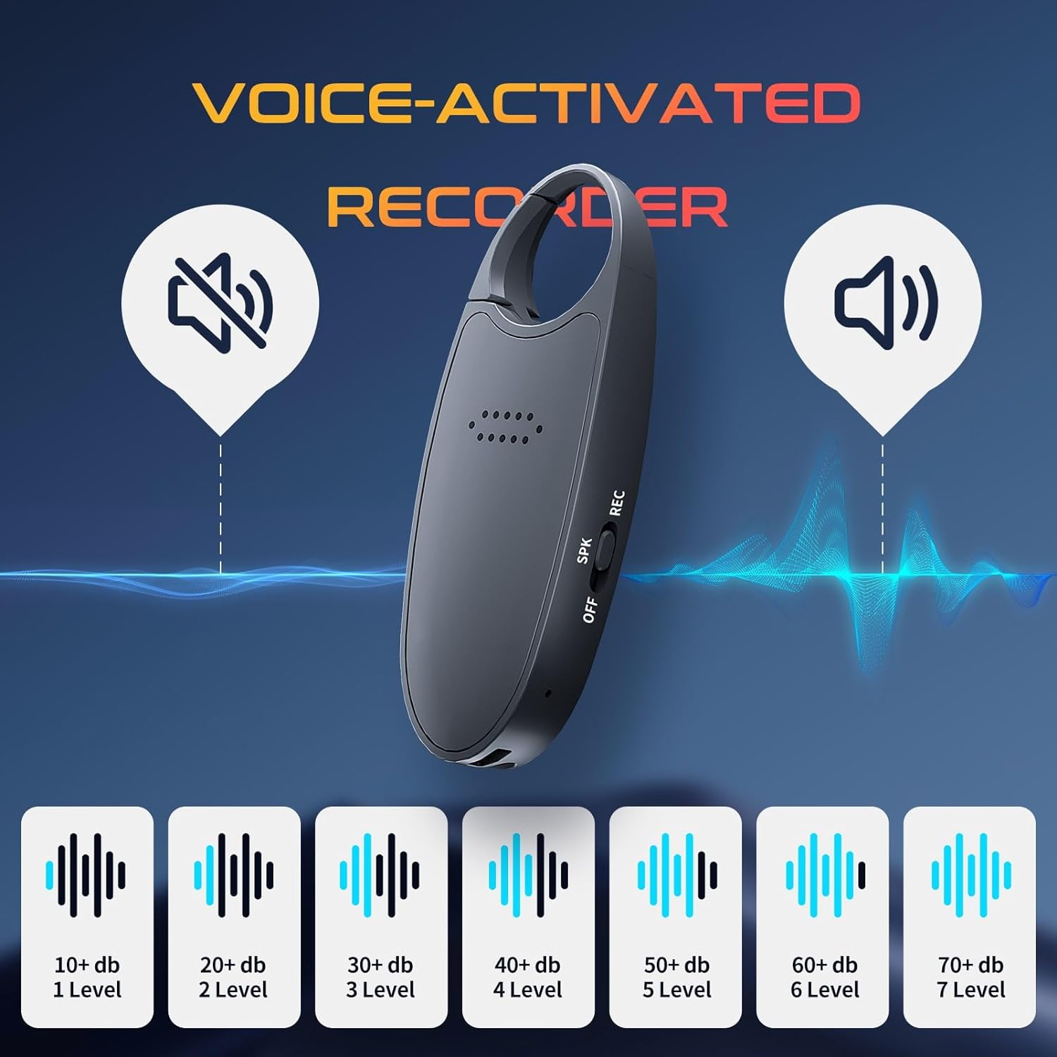 Digital Voice Activated Recorder With Playback, 4 - in - 1 Mini Magnetic Keychain Audio Recorder With AI Noise Cancelling, Small Voice Device For Lectures, Meetings - 5 - CJ
