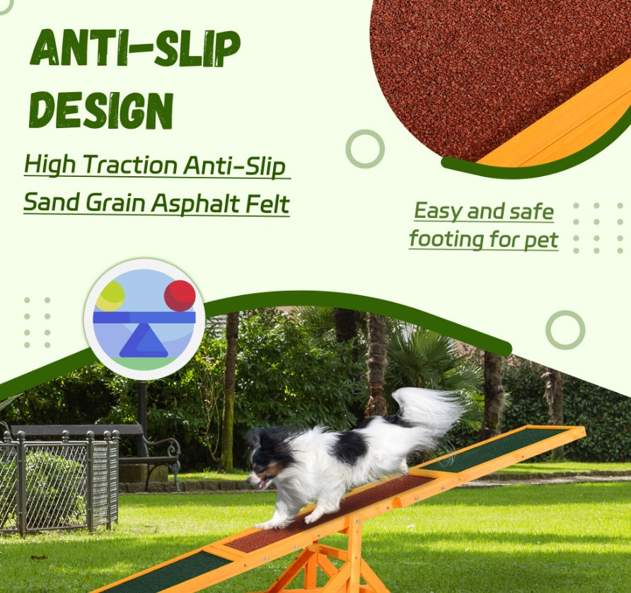 Wooden Dog Agility Seesaw, Training And Exercise Equipment, Weather Resistant, 71  L, Natural - 5 - CJ