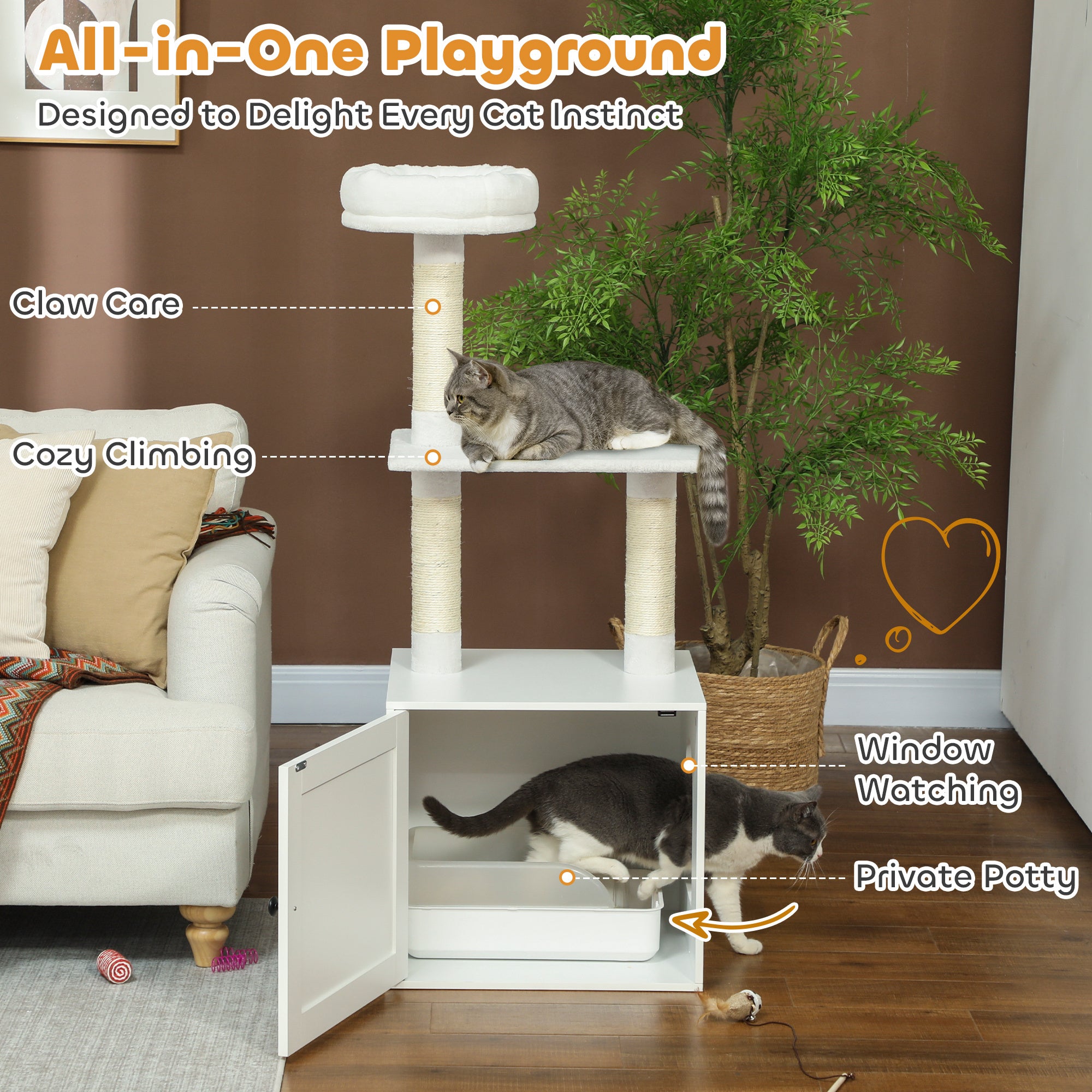 Cat Litter Box Enclosure With Barn Door, Cat Hole, 31.5 X 21 X 20, White - 5 - CJ