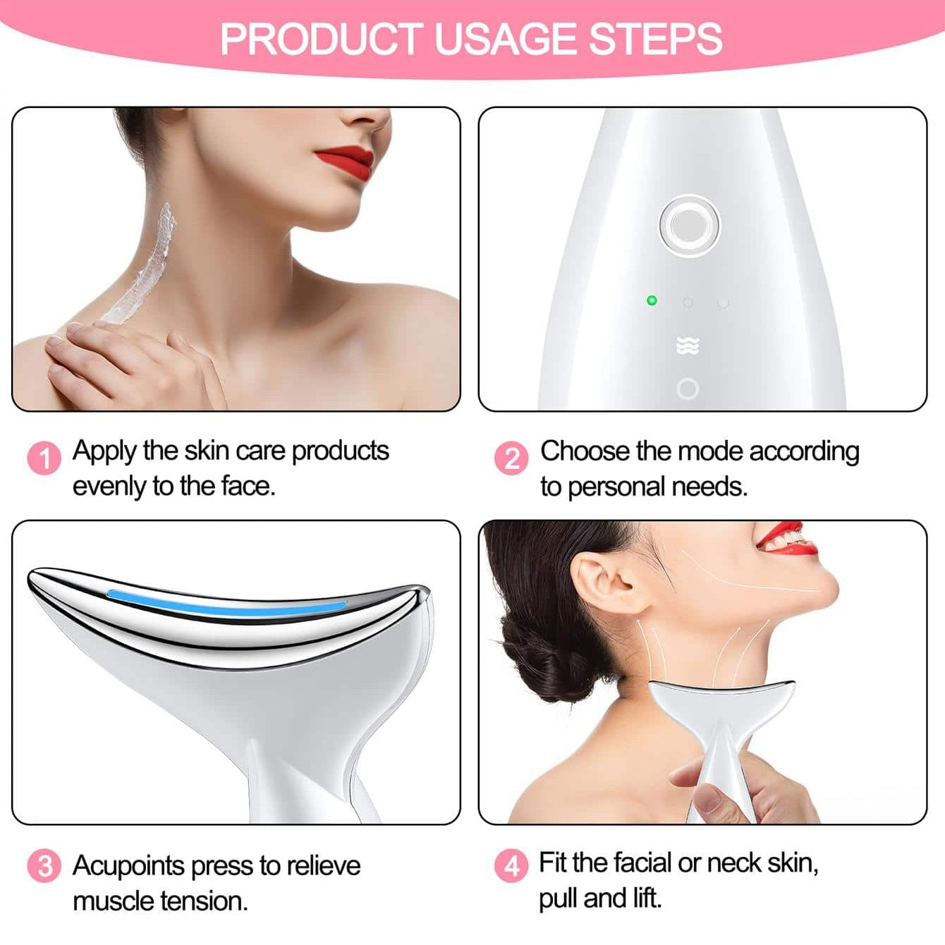 Face And Neck Tightening Device, Firm And Tightens Sagging Skin Face Neck Massager, Beauty Facial Massager For Women And Men - White - 5 - CJ