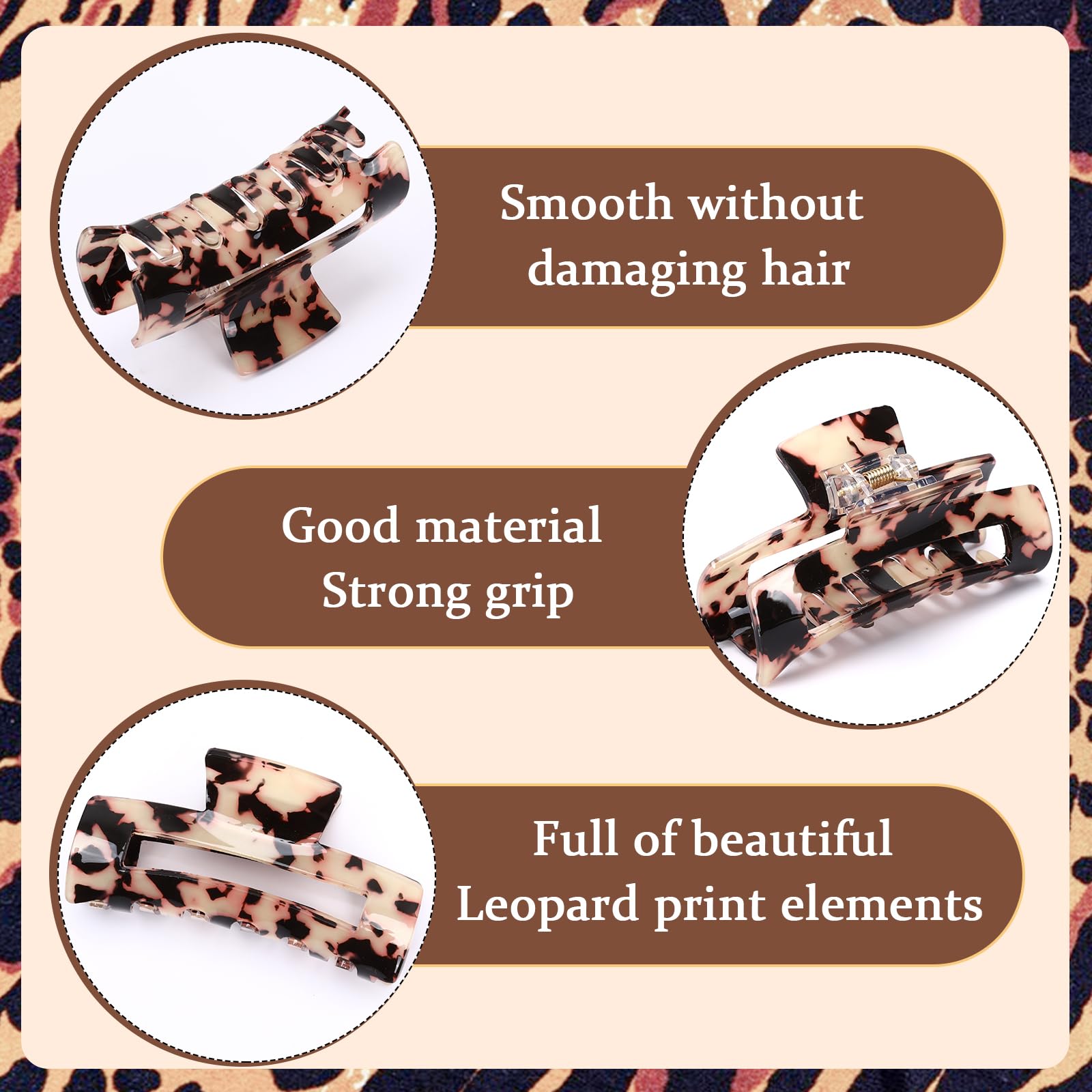 4Pcs Tortoise Hair Claw Clips, Acetate Hair Claw Clip Acrylic French Hair Banana Barrettes Jaw Clips, Stylish Hair Accessories For Women 3.15 Inch Fashion Strong Hold For Thick Thin Hair,442 - 9838 - G14 - 5 - CJ