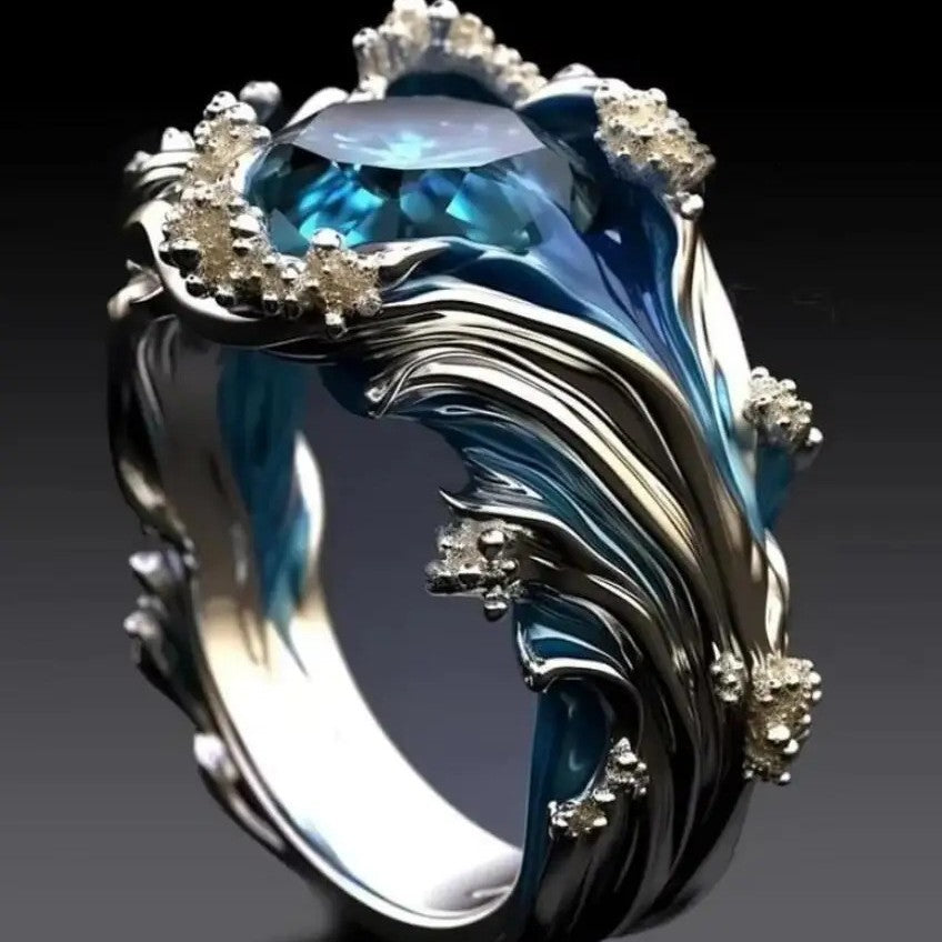 Fashion Wave Oil Drop Diamond Inlaid Women's High - end Ring - 0 - CJ
