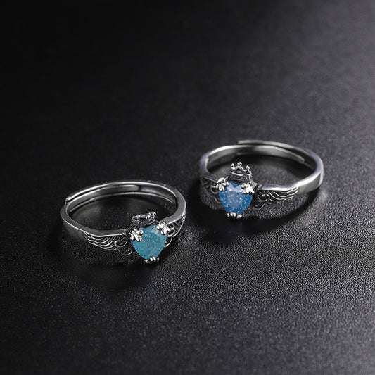 Blue Moonlight Silver Jewelry S925 Sterling Silver Japanese And Korean Trend Angel Wing Crown Ring - 4 - CJ