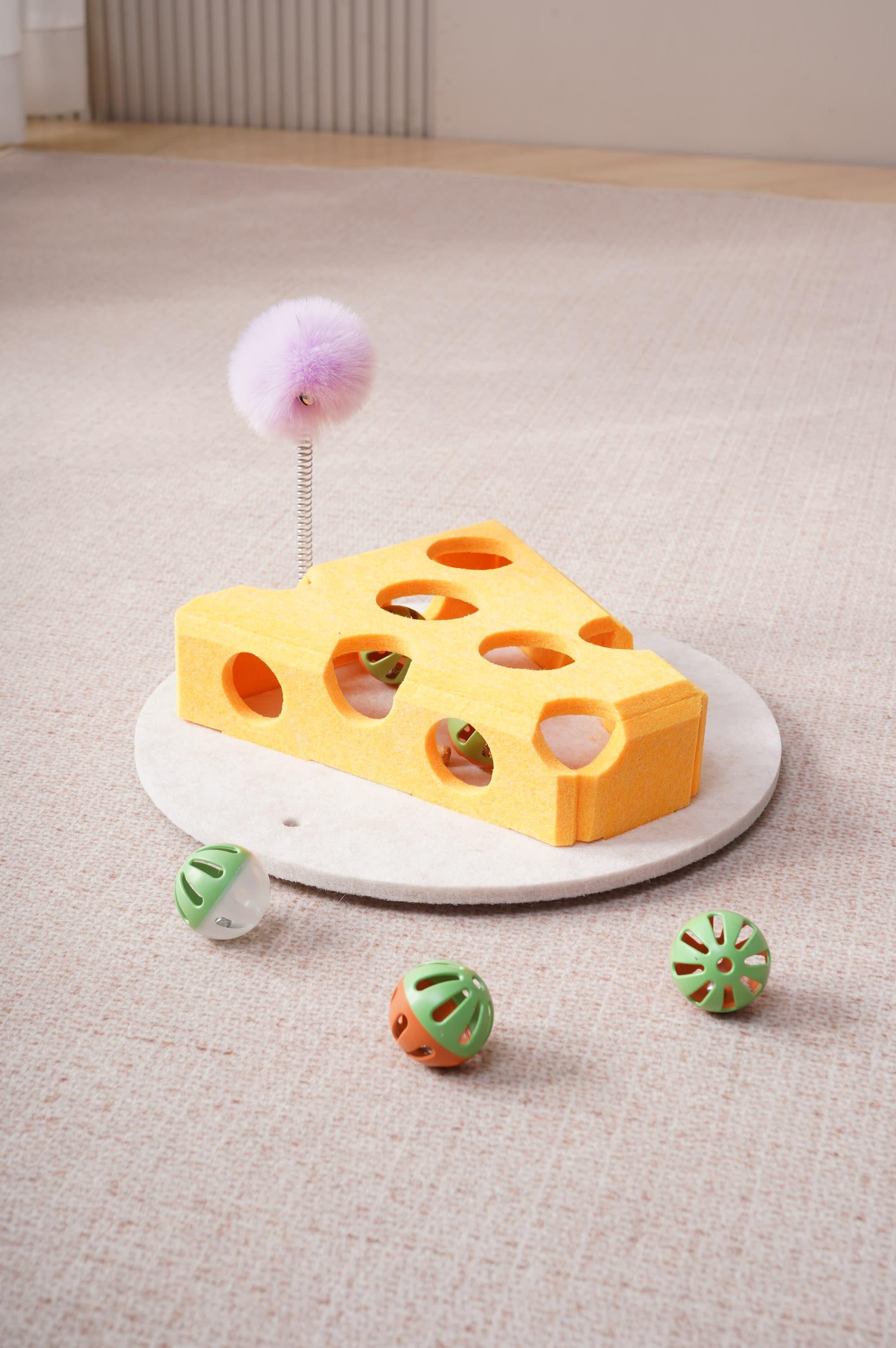 Cat Puzzle Toy With Ball And Spring - loaded Wand Felt Indoor Cat Toy Box Suction Cup Base Treat Puzzle Helps Cats Play Independently And Improves Their Intelligence. - 5 - CJ