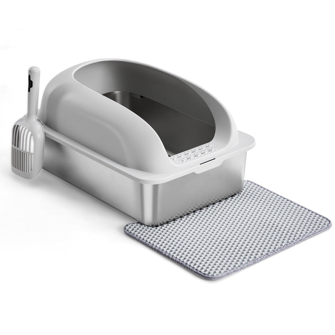 Stainless Steel Cat Litter Box With Lid, Large Cat Litter Box For Big Cats, Scoop And Mat Included - 5 - CJ