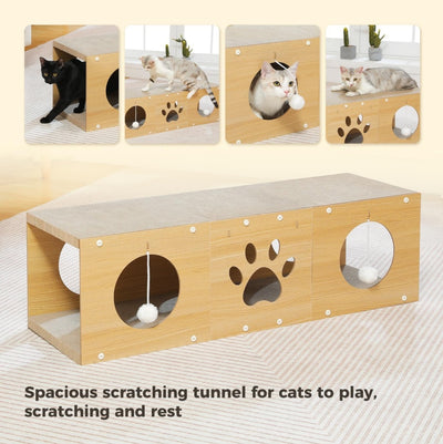 MUlti - Hole Fun Cat Tunnel With Scratching Board And Game Pom Pom Cat Tunnel House, Interactive Cat Scratching House, Self - improvement Drilling Hole Teaser, Must - have For Multi - Cat Families - 5 - CJ