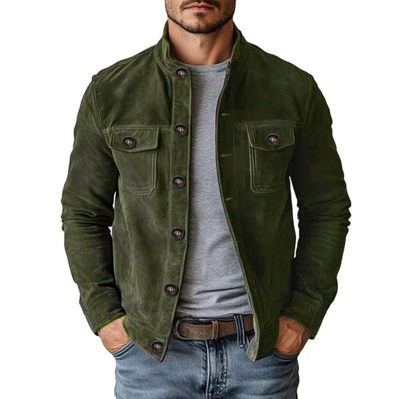 Vintage Single - breasted Jacket Men's Casual Motorcycle Faux Suede Tops - 0 - CJ