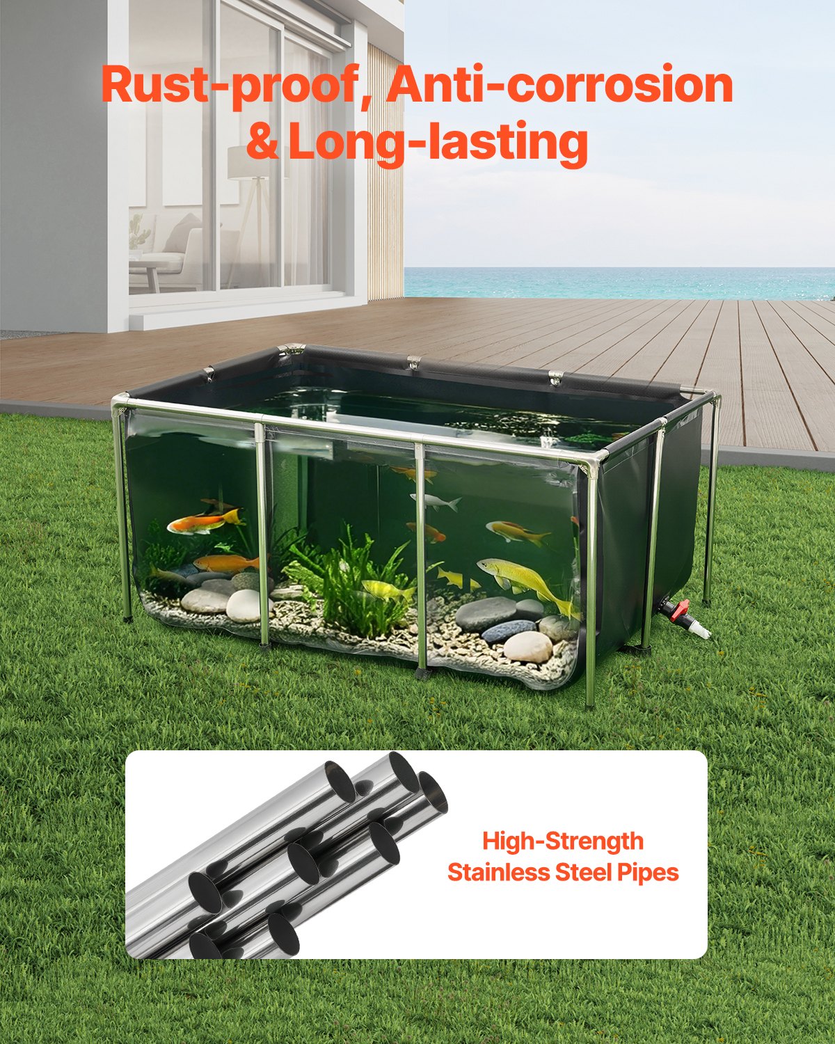 Canvas Fish Pond Above Ground Koi Tank 270 Gal With Clear Viewing Panel - 5 - CJ