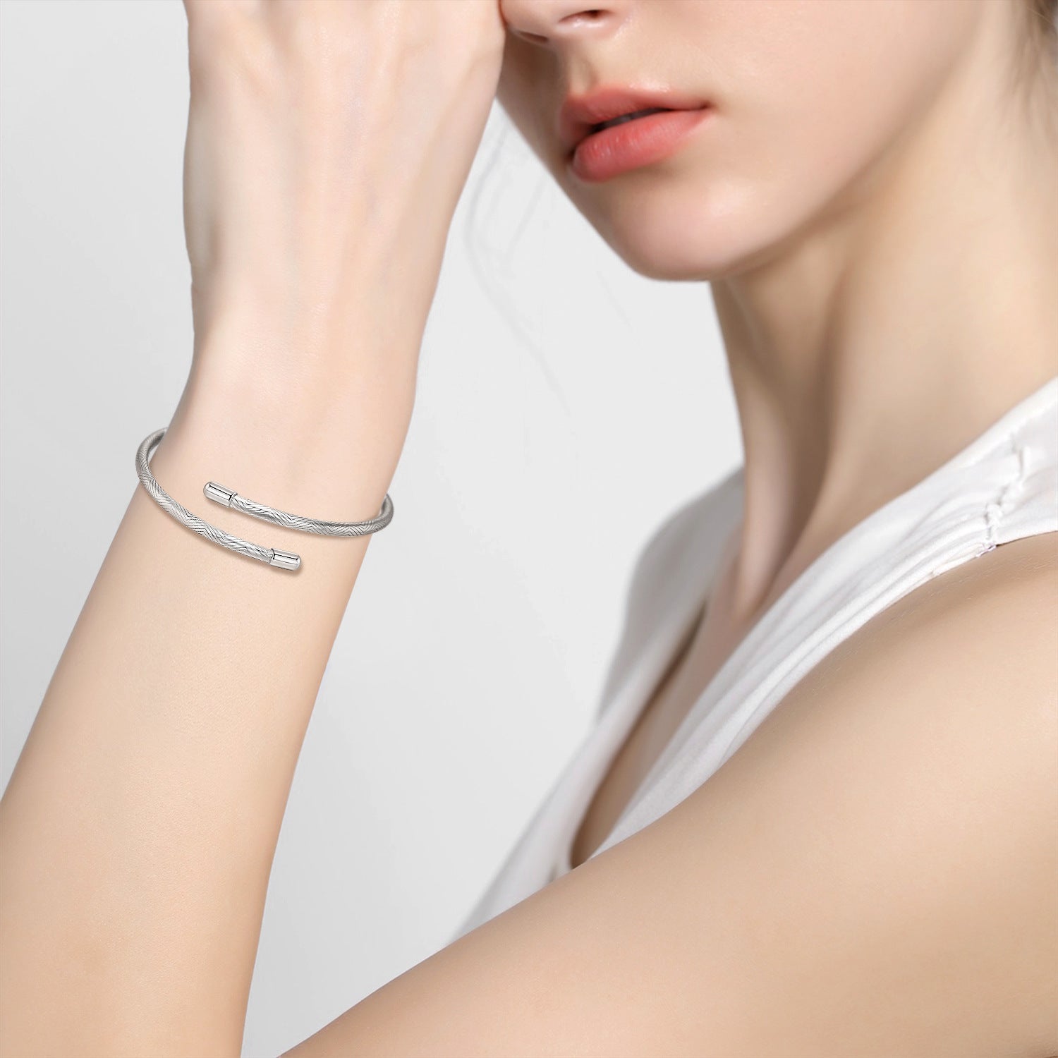S925 Full Body Sterling Silver Bracelet 3mm Stripe Basic Bracelet - 4 - CJ