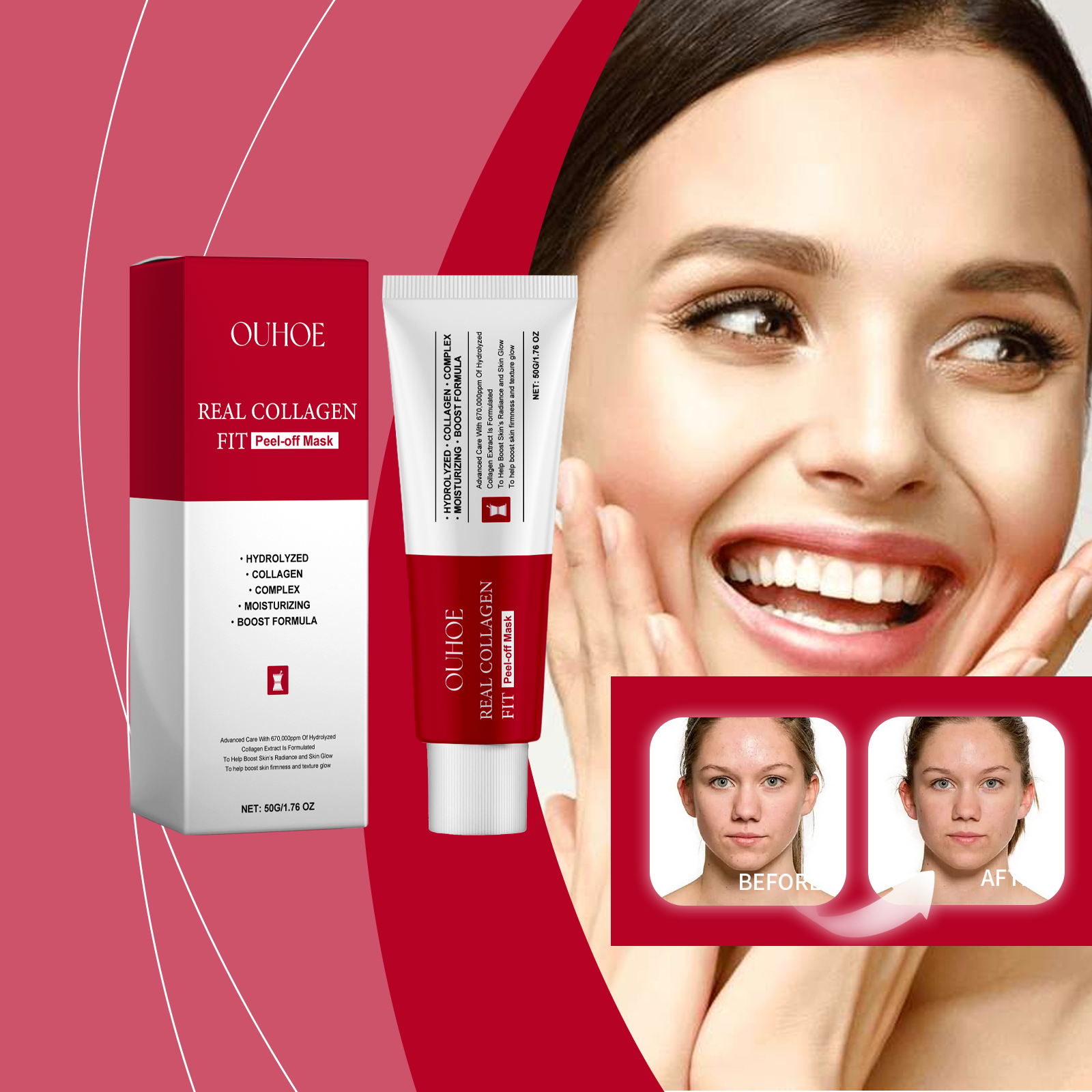 OUHOE Collagen Tearing Mask Nourishes, Moisturizes, Firming And Firming Collagen Mask For Tender Skin - 5 - CJ