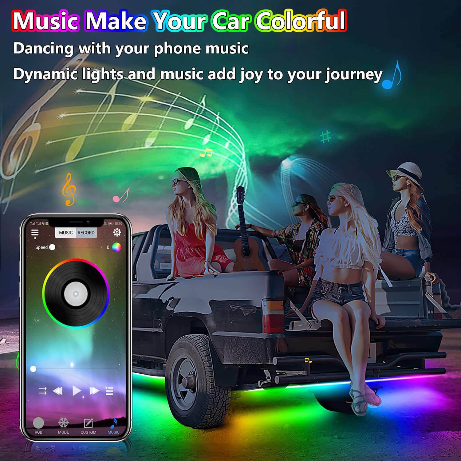 6x Car Underglow Neon Accent Strip Lights Kit RGB Million Multi - Color Music Lamp - 5 - CJ