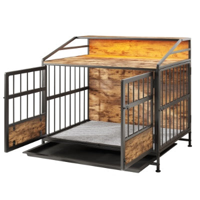 Multi - function Furniture Style Dog Crates With Storage, Dog Crate Furniture Large Wooden Dog Kennel With Double Doors, For Large Medium Dog Indoor, Brown - 5 - CJ