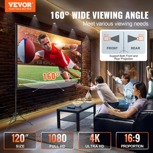 Projector Screen With Stand, 120 Inch 16:9 4K 1080 HD Outdoor Movie Screen With Stand, Wrinkle - Free Projection Screen With Tripods And Carry Bag, For Home Theater Cinema Backyard Movie Night - 5 - CJ