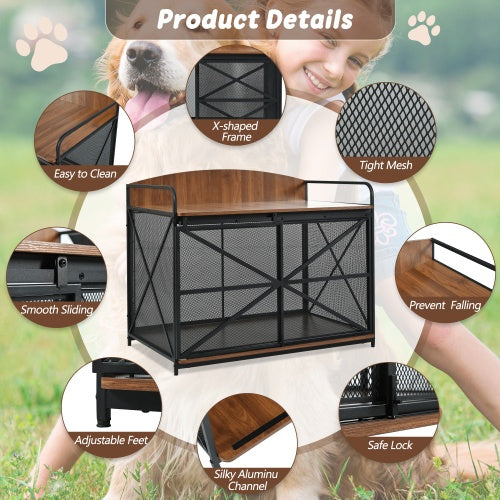 42.8 Heavy Duty Large Dog Crate Furniture For Large Medium Dog, Farmhouse Wooden Dog Kennel Indoor End Table, Decorative Pet House For Large Dogs - 5 - CJ