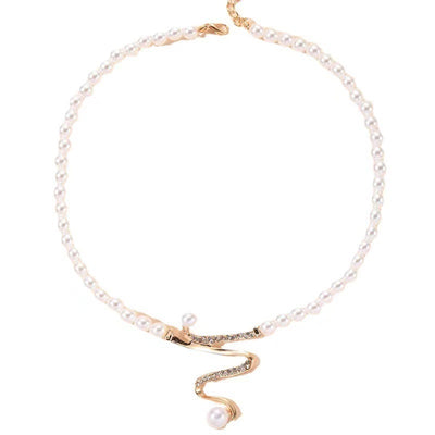Fashion Personality Deep V Clavicle Pearl Pendant Suit - 0 - CJ