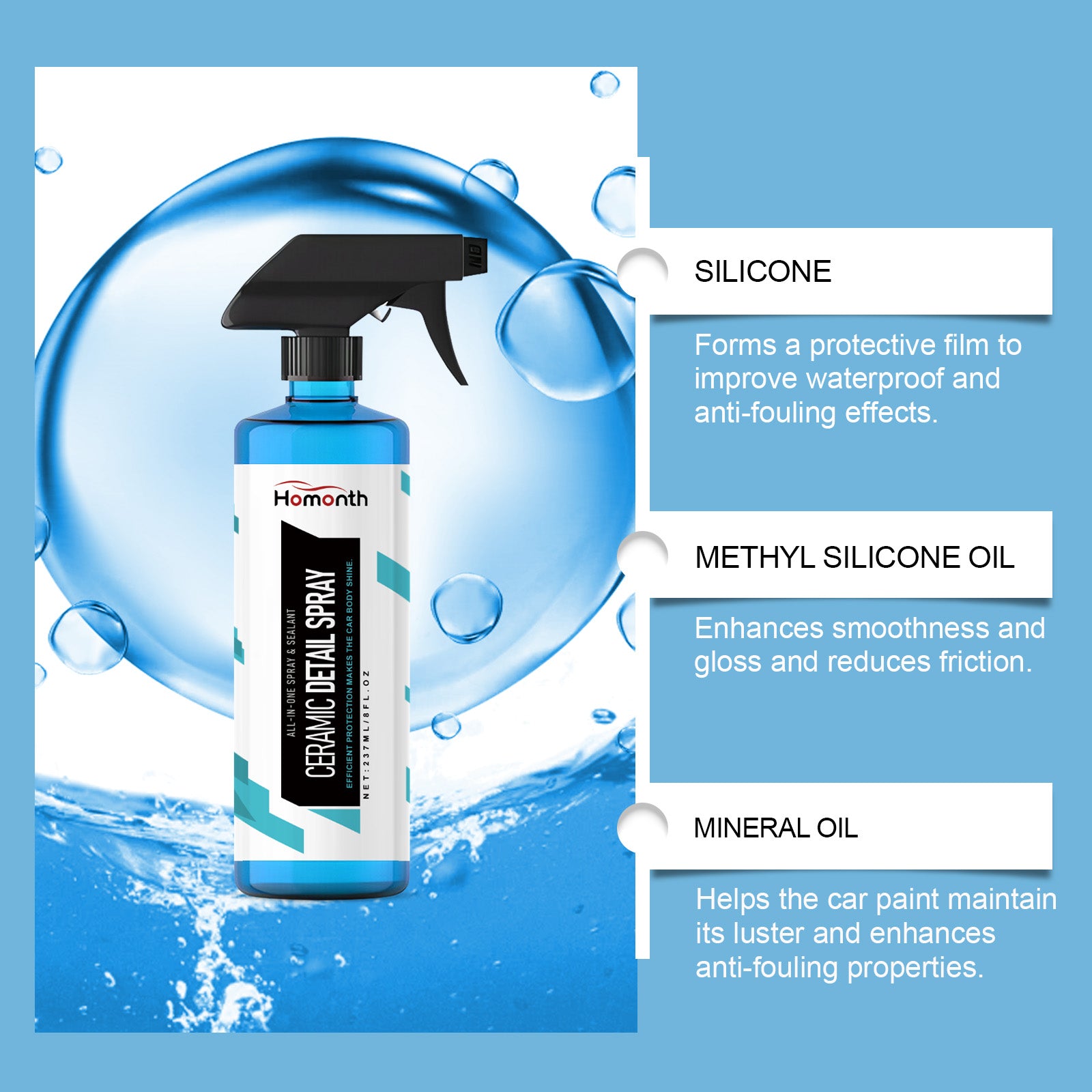 Homonth Car Ceramic Detail Spray - Car Paint Maintenance, Stain Removal, Waterproof, Transparent Coating Protection Spray - 5 - cjdropshipping